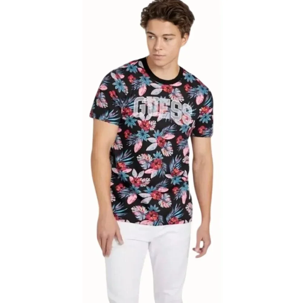 Guess Men Haka AOP Floral Graphic Crew Neck Short Sleeve Tee Colorful NEW Large - Picture 1 of 8